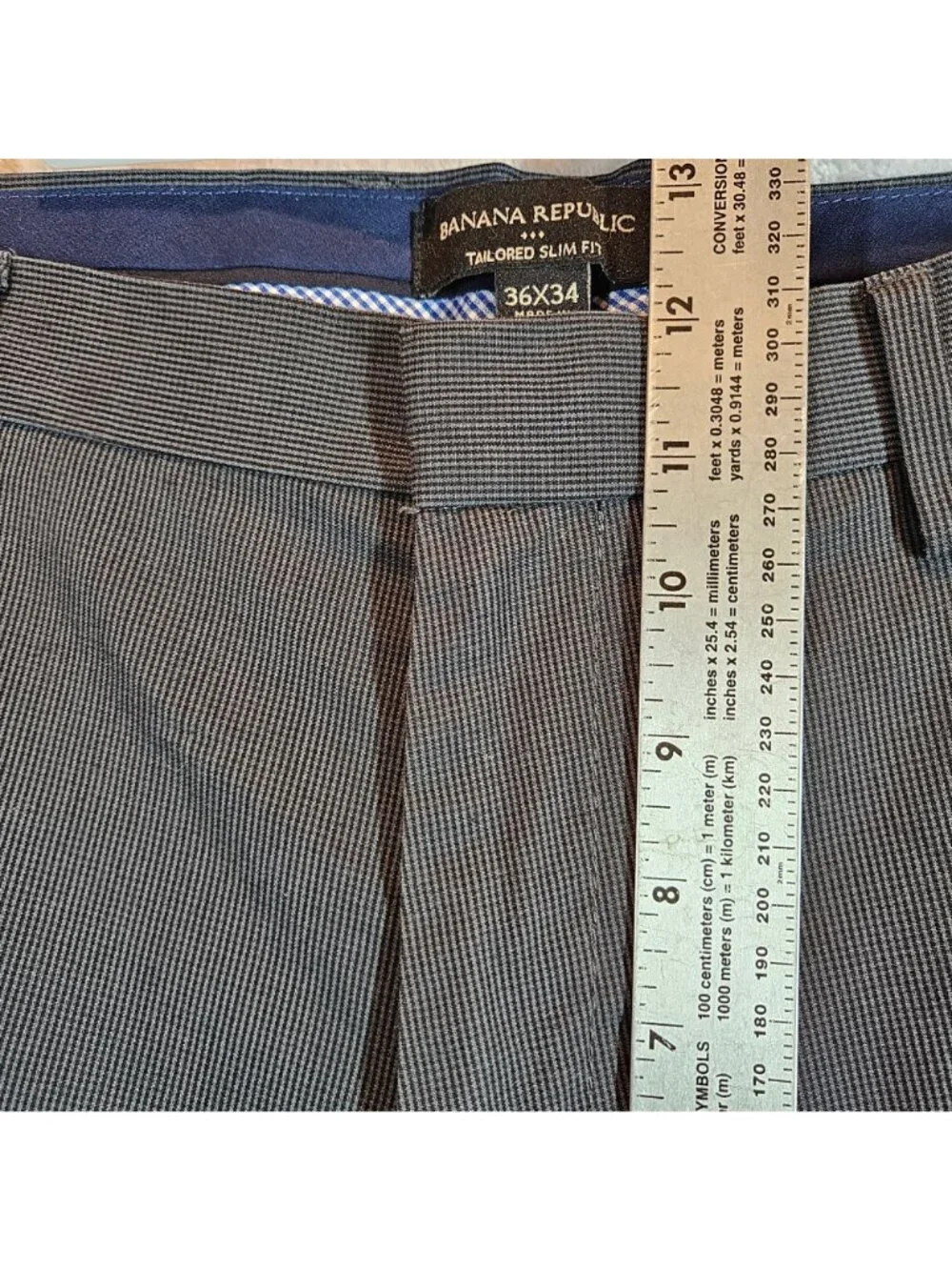 Banana Republic Tailored Slim Fit Mens Dress Pants 36x34 Gray Micro Houndstooth